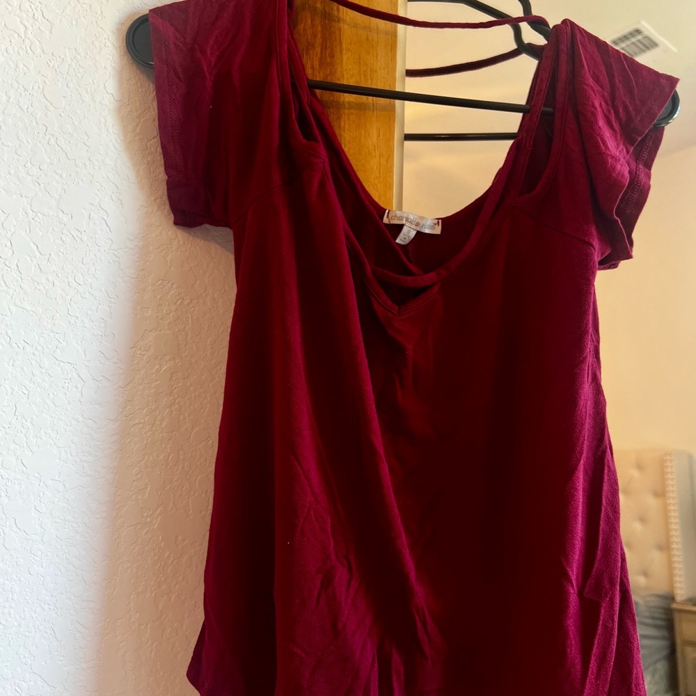 Women's Burgundy Open Shoulder Tee